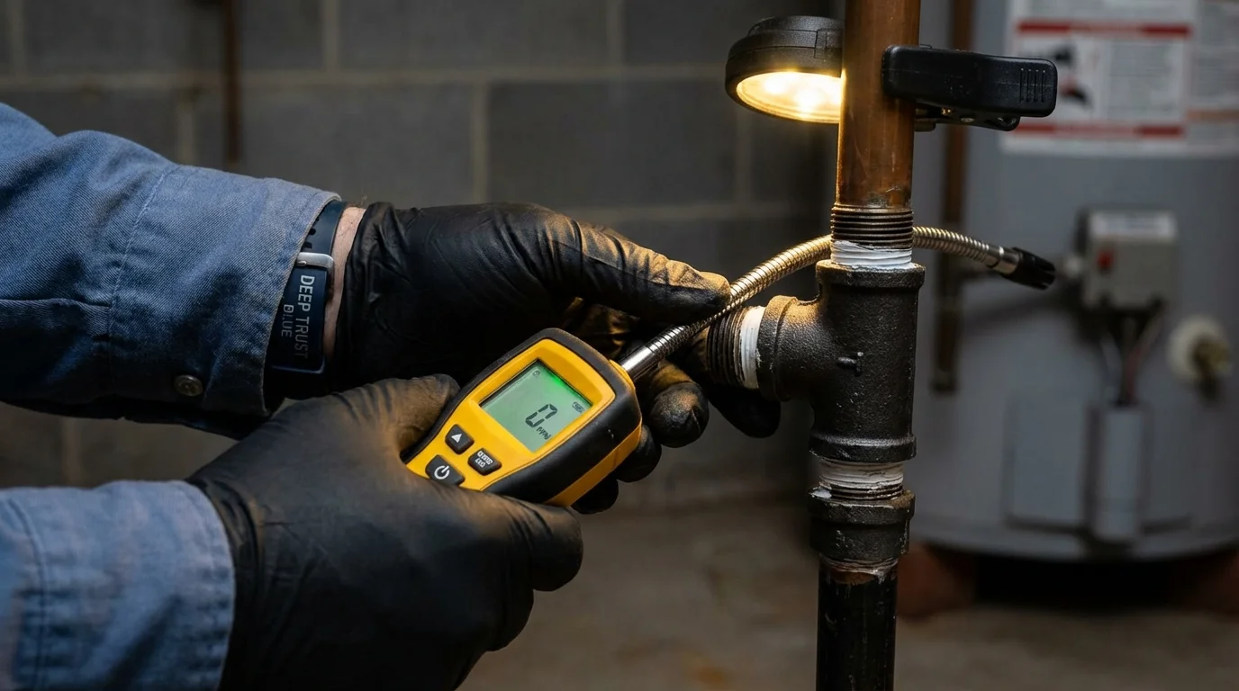Gas leak detection with electronic sniffer by Johns Plumbing LLC in Bokeelia